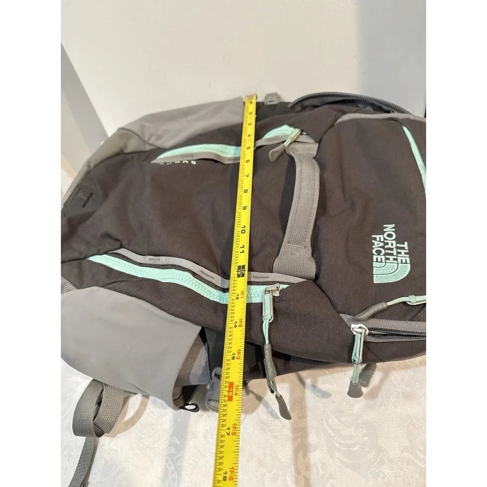 The North Face Surge Flexuent Laptop Backpack Light Gray Teal Outdoor Hiking